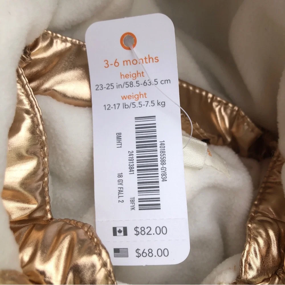 Gymboree Infant Baby Newborn 3-6 mths Bunting Gold One Piece Puffer Suit New